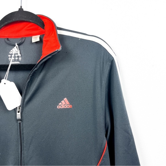 Adidas Long Sleeve Zip-Up Grey & Orange/Red Athletic Jacket - Picture 2 of 10